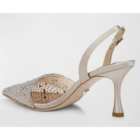 NEW Badgley Mischka $245 Size 7.5 Brenna Rhinestone Slingback Heels Shoes - Picture 2 of 10